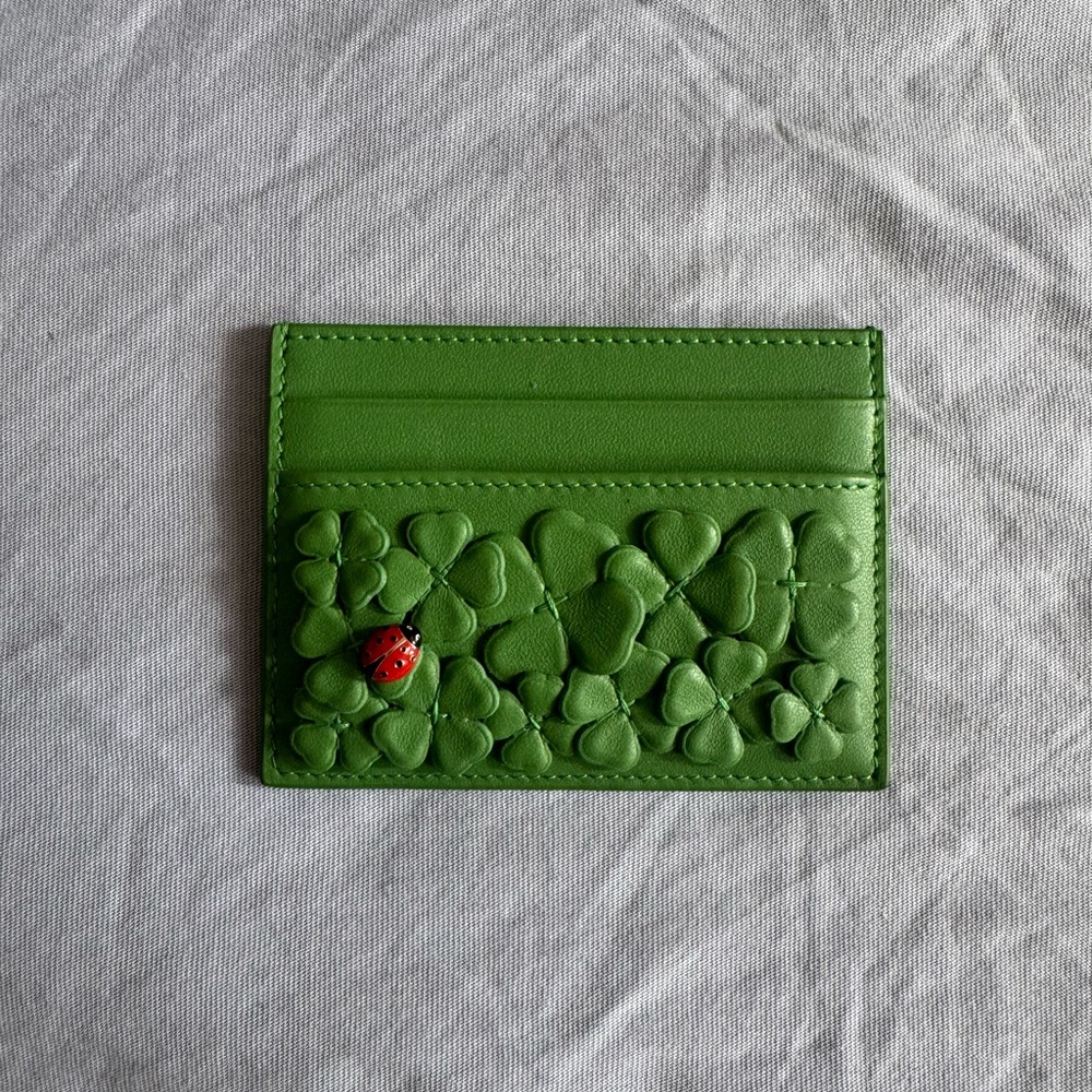Dior Green Quilted Clover Card Holder with Ladybug Detail (Limited Edition)